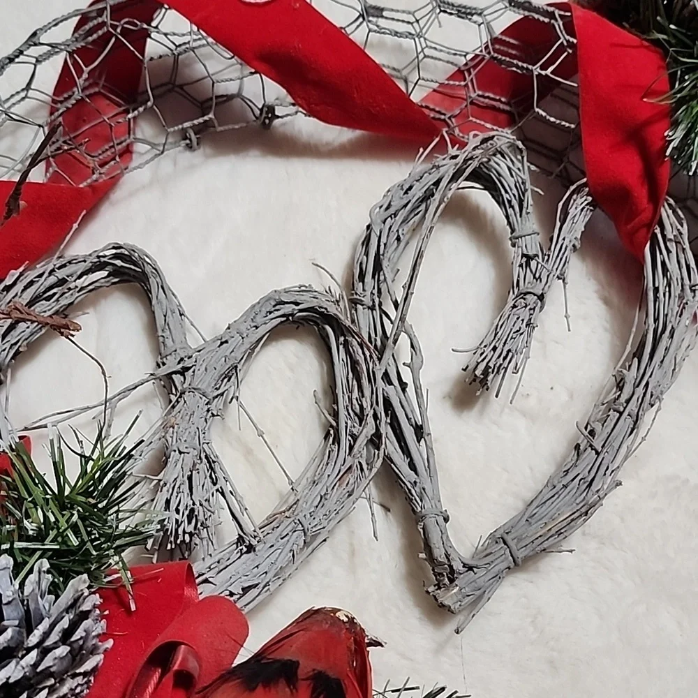 Festive Red and Green Holiday Wreath-- Wire Circle.
